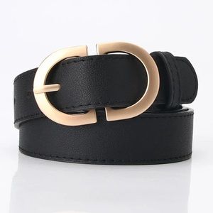 New PU leather Black Simple Metal Buckle Belt